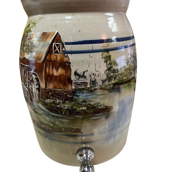 Vintage 2 Gallon Water Dispenser Jug Hand Turned Marshall Pottery Hand Painted